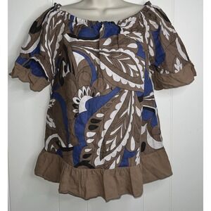 Terzo Millennio 100% Linen Ruffle‎ Hem Tunic Top Size Medium Italy Brown